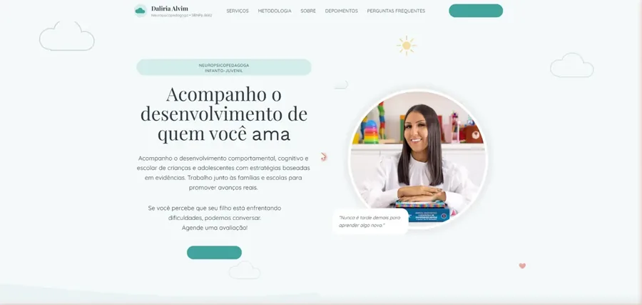 Página inicial do site Neuropsico Dalíria